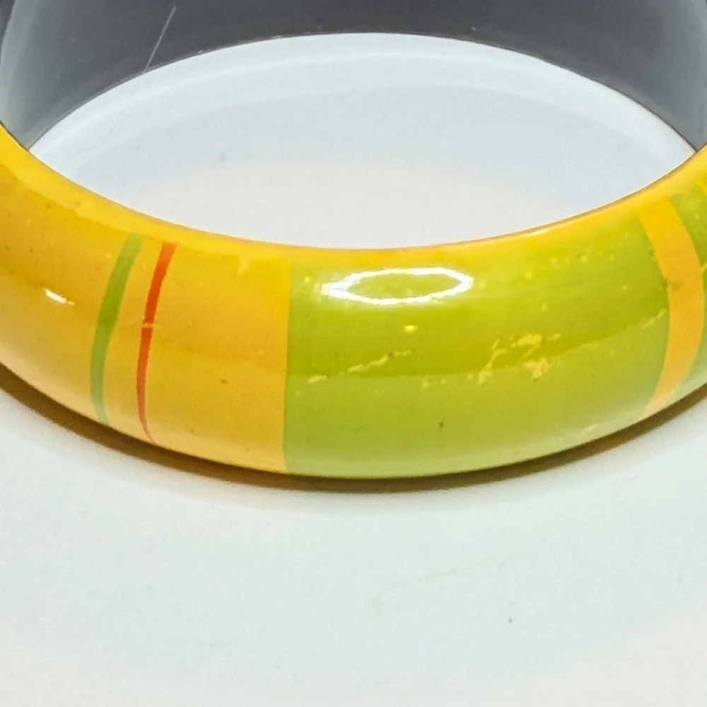 Vintage 1970s Takahashi San Francisco Lacquer Bangle Bracelet Green Orange Japan